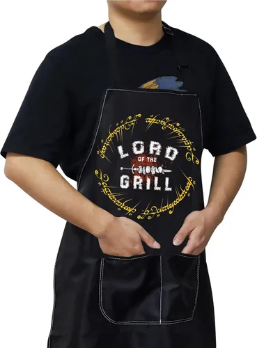 Vista 5 de WZMPA LOTR Delantal de cocina para fanáticos de la película, regalo de Lord Of The Grill Delantal ajustable con bolsillos para cocinar a la parrilla