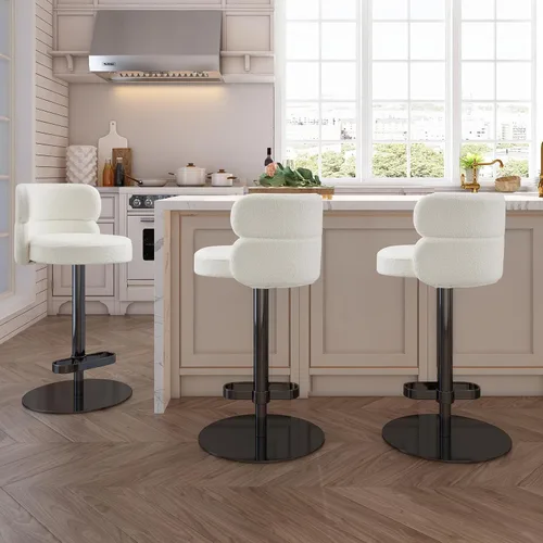 Vista 14 de Taburetes de bar de terciopelo modernos giratorios de altura ajustable para encimera de cocina, taburetes de bar con reposapiés para sala de estar