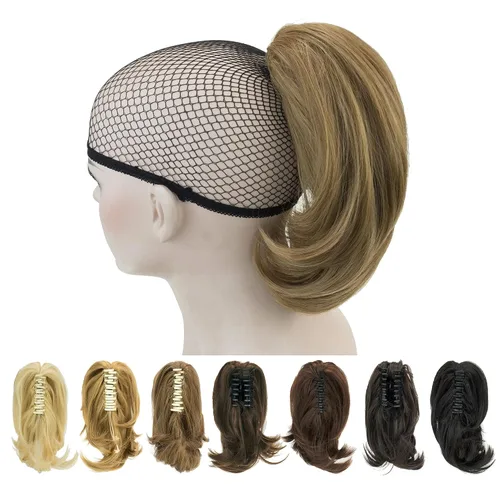 Vista 8 de IMISSU Lindas extensiones de cabello de cola de caballo de garra corta, extensiones de cabello grueso con clip en pequeñas piezas de pelo de cola