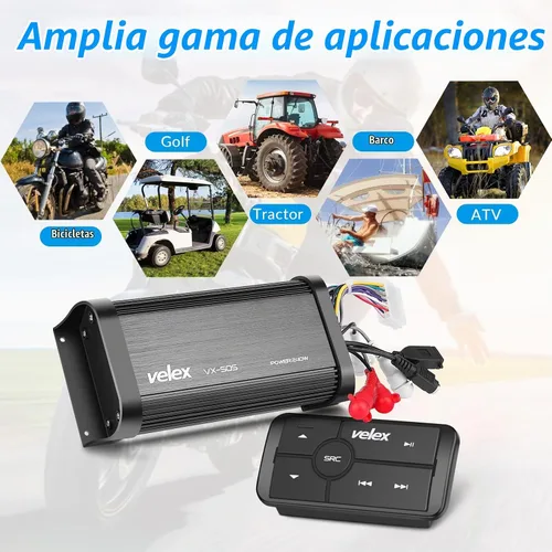 Vista 5 de Amplificador Bluetooth Marino Impermeable Clase D UTV 4 Canales con Controlador para Instalación Oculta en Barco, Golf, Motocicleta