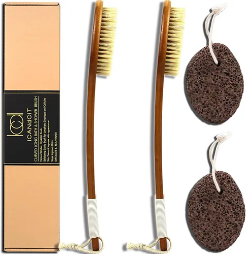 Vista 11 de ICANdOIT - Cepillo de baño de mango largo antideslizante de cerdas de jabalí natural de 17.71 pulgadas, limpiador de ducha con mango doblado