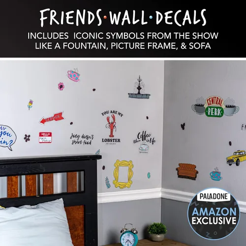 Vista 2 de Paladone Calcomanías de pared de programas de televisión Friends, extraíbles e impermeables, contiene más de 20 calcomanías