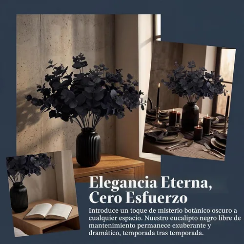 Vista 5 de GREENTIME Paquete de 2 tallos de eucalipto negro con 20 ramas de 18.5 pulgadas, ramo de flores artificiales para jarrón, decoración de mesa de boda
