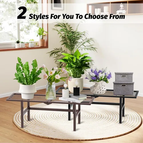 Vista 8 de Paquete de 2 soportes para plantas de 1 nivel para interiores y exteriores, estante plegable de metal para plantas, diseño estrecho de 8.7 pulgadas
