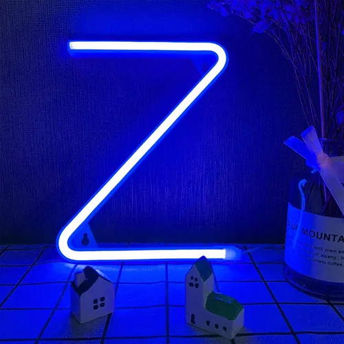 Vista 30 de ENUOLI Letrero de neón azul con letras LED USB/luces alimentadas por batería, letrero alfabético, marquesina, letra, decoración, luces nocturnas