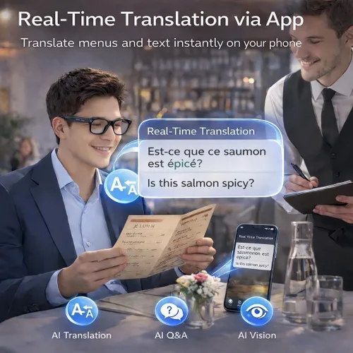 Vista 5 de Lentes inteligentes con cámara, 1080P HD cámara de grabación de video gafas de audio Bluetooth Open-Ear Audio, asistente de voz AI, cámaras duales