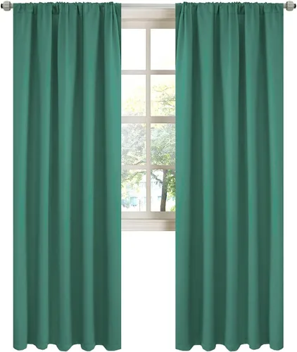 Vista 21 de LA PALMA Cortinas opacas con bolsillo para cortinero para sala de estar, bloqueo de luz, aislamiento térmico, reducción de ruido, cortinas de Aqua
