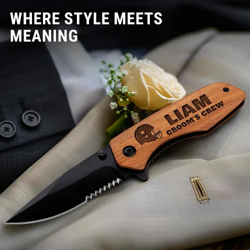 Vista 4 de Navaja de bolsillo personalizada para padrinos de boda, cuchillos plegables personalizados, regalos grabados para hombres y mujeres, la mejor idea
