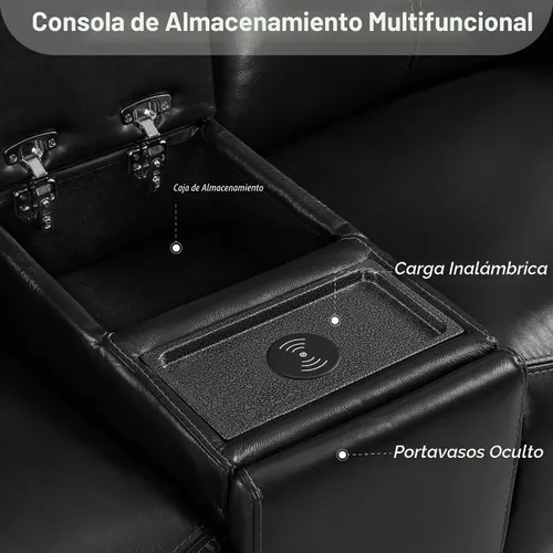 Vista 6 de Watson & Whitely Sofá reclinable eléctrico de piel auténtica, sofás reclinables de pared de 3 plazas con consola de almacenamiento, reposacabezas