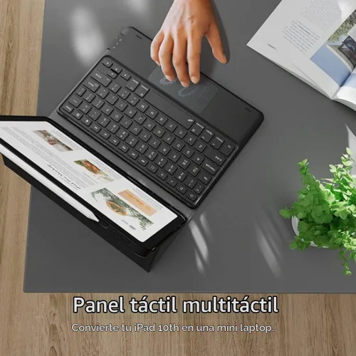 Vista 6 de Funda con teclado para Galaxy Tab A11/A9 de 8,7 pulgadas 2025/2023, retroiluminación de 7 colores, panel táctil inteligente, cubierta de cuero