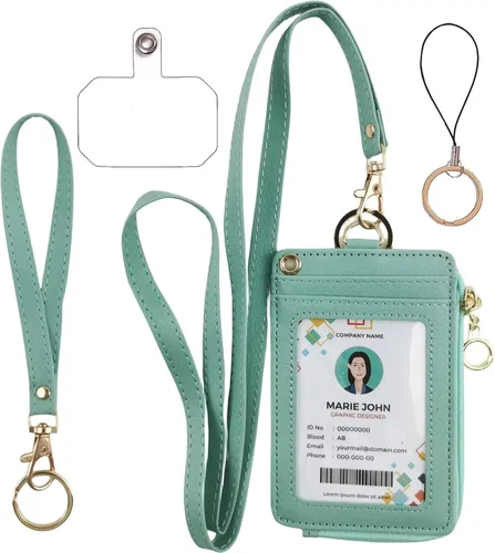 Vista 17 de bolimoss Portatarjetas de identificación 2 en 1 y cartera con cordón para mujer, soporte vertical de cuero para tarjetas de identificación
