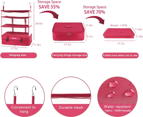 Vista 5 de TABITORA - Estantería portátil y plegable de gran capacidad con ganchos para colgar, ideal como almacenamiento para viajes