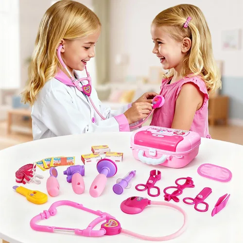 Vista 4 de Disfraz de doctor para niños – Juego de juguetes de simulación médica para niñas – Kit de médicos para niños pequeños de 3 a 5 años – Conjuntos