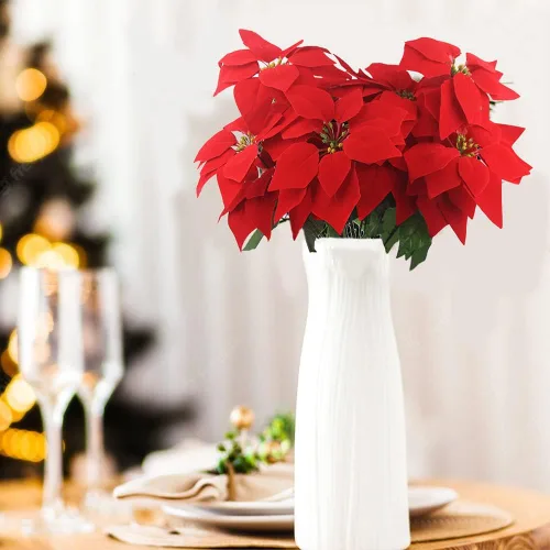 Vista 2 de Ferial 2 flores artificiales de Navidad – Ramo de flor de Pascua de seda de 5 cabezas – Flores falsas para fiesta de Navidad, decoración de boda 2