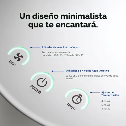 Vista 5 de Carepod One - Humidificador de Acero Inoxidable para Habitación Grande, Silencioso y Seguro para Bebé, Solo 3 Partes Lavables y Fácil de Limpiar