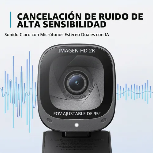 Vista 6 de Anker PowerConf C200 Webcam 2K para PC/Laptop/Mac, cámara de computadora, corrección de poca luz, micrófonos con cancelación de ruido AI, campo