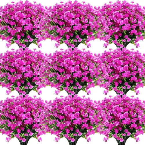 Vista 9 de Hoteam 40 paquetes de flores artificiales para exteriores, resistentes a los rayos UV, plantas de plástico para exteriores, primavera, verano