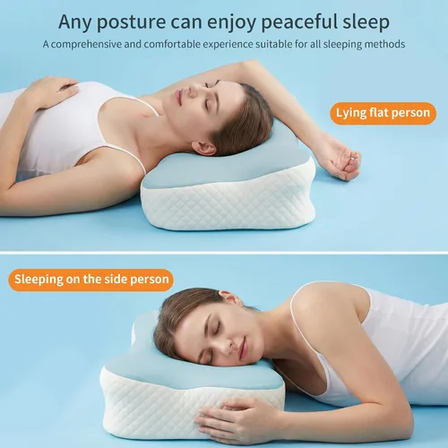 Vista 5 de Almohada cervical para el cuello para aliviar el dolor, almohadas ortopédicas de contorno de espuma viscoelástica refrescante para dormir de espalda