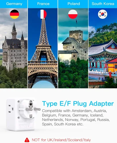 Vista 2 de Paquete de 2 adaptadores de enchufe de viaje de Alemania Francia, adaptador