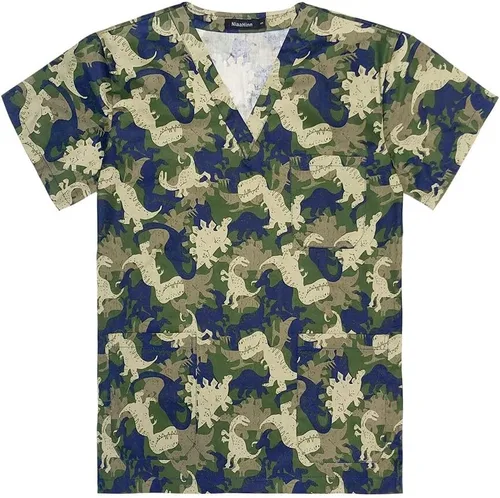 Vista 10 de Uniforme de enfermera de impresión de dibujos animados para mujer, manga corta, uniforme de trabajo de enfermería, uniforme, blusa de algodón 62056
