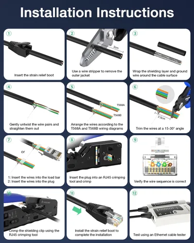 Vista 5 de VCELINK Conector CAT6A, conectores RJ45 pasan a través de CAT6A CAT7 blindado, chapado en oro de 3 clavijas con certificación UL, conector CAT7