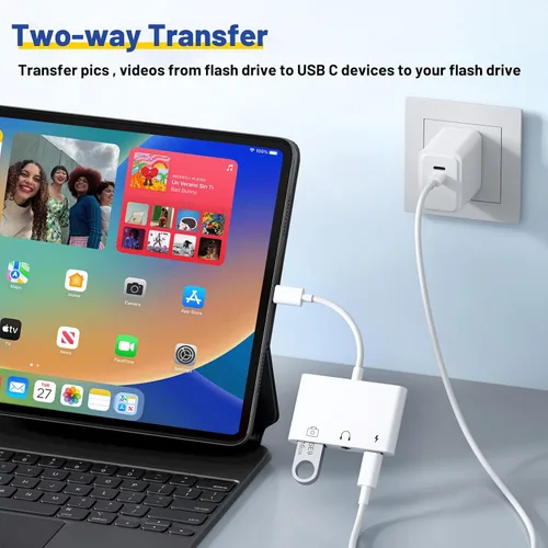 Vista 4 de Adaptador USB C a USB 3 en 1 USB C a 0.138 in Adaptador de audio para iPad Adaptador USB