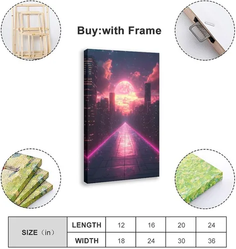 Vista 2 de Retro Futurism Neon Wall Art – Synthwave Sci-Fi Cityscape – Vibrant 80s Inspired Home Décor Modern Wall Prints Abstract Geometric Minimalist Art