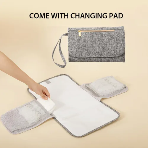 Vista 6 de SUNVENO Mochila para pañales, bolsas de pañales grandes para bebés con cambiador portátil para mamás y papás, Gris, Mochilas de viaje