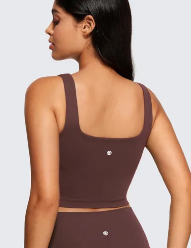 Vista 2 de CRZ YOGA Butterluxe - Brasier deportivo de cuello cuadrado para mujer, camiseta corta sin mangas acolchada con estante integrado para yoga