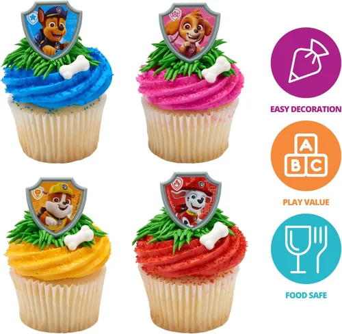 Vista 12 de DecoPac Paw Patrol Reporting For Duty Rings - Decoraciones de cupcakes con Chase, Marshall, Skye y Rubble (paquete de 72)