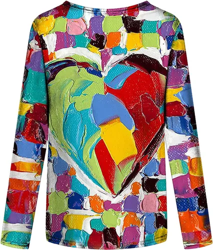Vista 5 de Blusas de otoño de manga 34 para mujer, estilo casual, con estampado navideño, cuello redondo, a la moda, de ajuste holgado, ligeras, 0