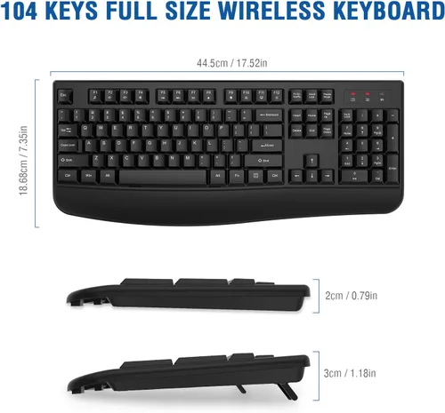 Vista 6 de EDJO Teclado inalámbrico, 2.4G ergonómico de tamaño completo, teclado inalámbrico de computadora con reposamuñecas para Windows, Mac