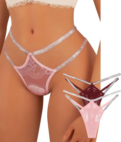 Vista 49 de Ropa interior con purpurina transpirable con encaje sexy para mujer
