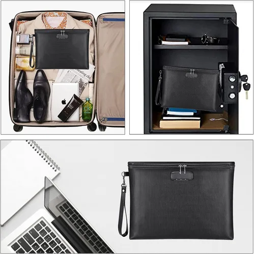 Vista 7 de Bolsa de documentos ignífuga con cerradura, 14.3 x 10.2 pulgadas, bolsa de dinero ignífuga e impermeable con cierre de cremallera, bolsa
