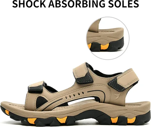 Vista 6 de Men's Athletic Hiking Walking Sandals Non-slip Water Resistant Lightweight Comfortable Beach Shoes BlackGrey 7.5-13