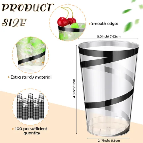 Vista 2 de Bokon 100 vasos de plástico transparente con borde de 12 onzas con borde, vasos desechables de plástico, vasos de vino, elegantes vasos de boda