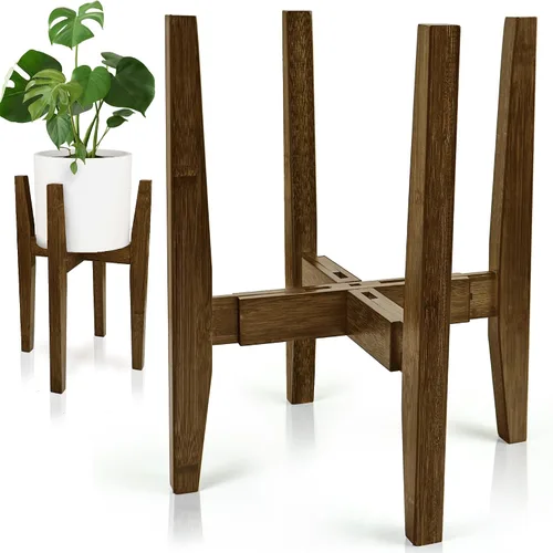 Vista 8 de Soporte para plantas de interior, soporte ajustable de bambú para plantas, estante moderno para macetas, estante para plantas, se adapta a macetas