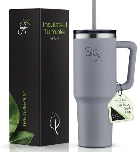 Vista 15 de SipX™ Vaso aislado de 30 onzas con asa y pajita, acero inoxidable aislado al vacío, a prueba de fugas, apto para portavasos - Perfecto para café