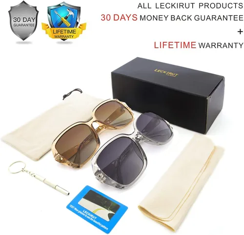 Vista 6 de LECKIRUT - Lentes de sol de gran tamaño para mujer lentes de sol clásicos y a la moda con protección UV polarizada