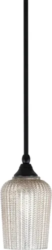Vista 197 de Toltec Lighting Tallo Colgado Mini colgante, acabado de cobre negro, 3.5" cuadrado humo burbuja vidrio