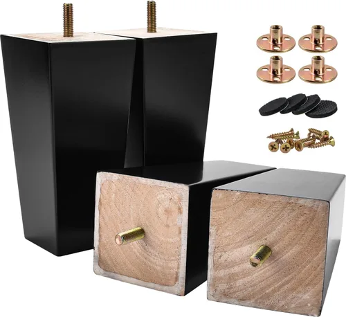 Vista 9 de Patas para muebles de madera maciza de 8 pulgadas, 4 pies de repuesto de pirámide de madera moderna de mediados de siglo con pernos roscados de 5/16