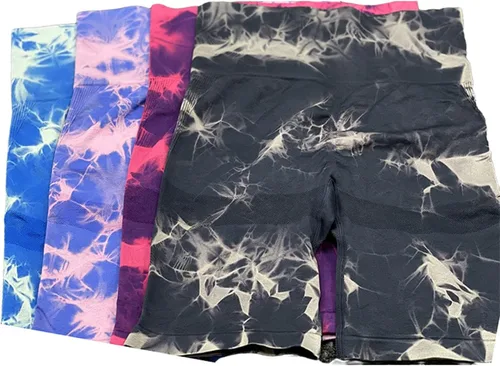 Vista 7 de Women's Seamless Knitted Tie Dye Yoga Fitness Sports High Waist Stretch Tight Shorts Suit Long Yoga Pants for