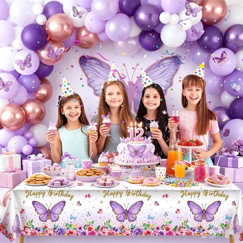 Vista 5 de Decoraciones de fiesta de mariposas con telón de fondo de arco de globos