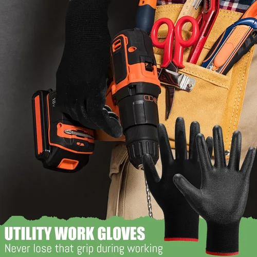 Vista 5 de Xtinmee 100 pares de guantes de seguridad de trabajo a granel con revestimiento de poliuretano sin costuras para hombres, mecánicos, carpintería