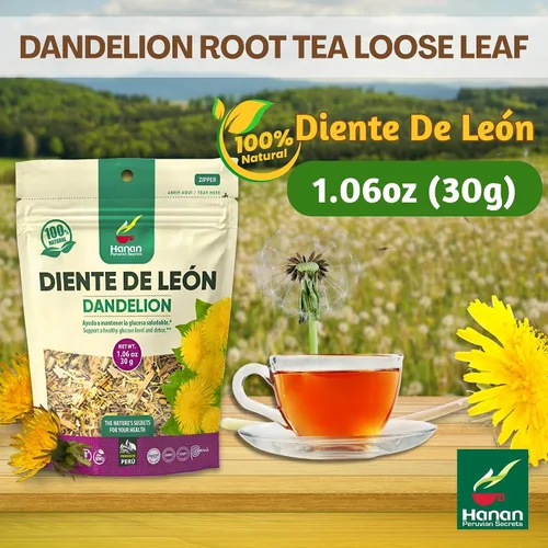 Vista 2 de Hanan Té de raíz de diente de león de hoja suelta – Té de hierbas Diente de León 100% natural de Perú, infusión sin cafeína para apoyo digestivo