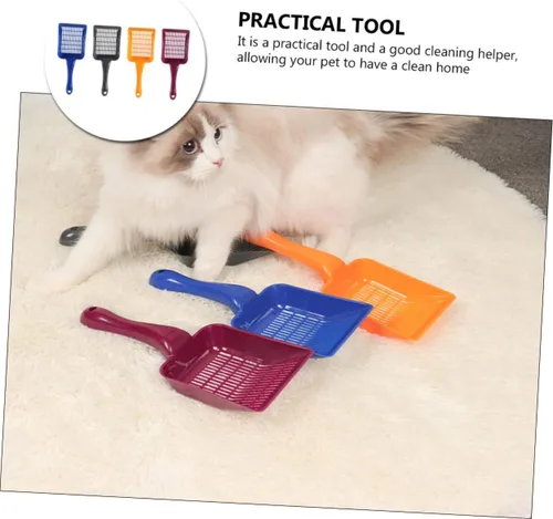 Vista 9 de 4 cucharas de arena para gatos, herramientas de limpieza de arena para gatos con agujeros pequeños, mango cómodo para mascotas para limpieza