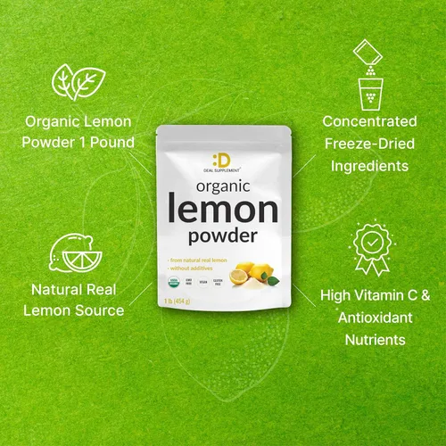 Vista 5 de Polvo de limón orgánico, 1 libra, fuente real liofilizada, rica en vitamina C esencial, apoyo inmunológico natural, sabor y aroma de jugo de limón
