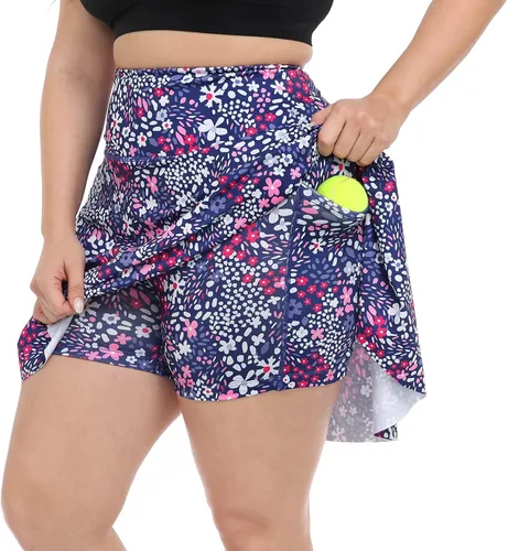 Vista 2 de HDE Falda pantalón de tenis plisada para mujer, talla grande, con pantalones cortos