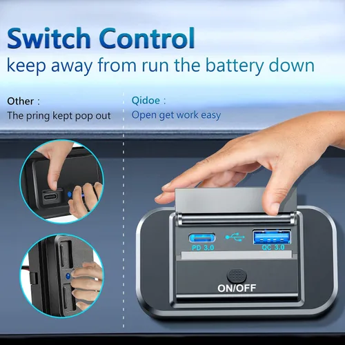 Vista 3 de Carga rápida dual 3.0, salida USB RV Qidoe Panel de montaje en pared de 12 voltios salida USB accesorios de coche con interruptor de alimentación