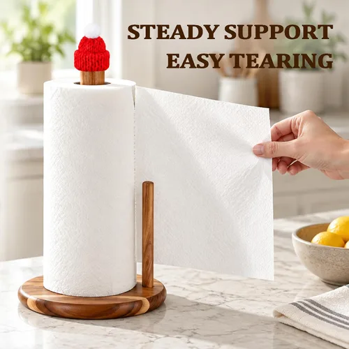 Vista 7 de Soporte para toallas de papel de madera de acacia, soporte para Toallero de papel antideslizante para cocina, baño, mesa de comedor, fácil
